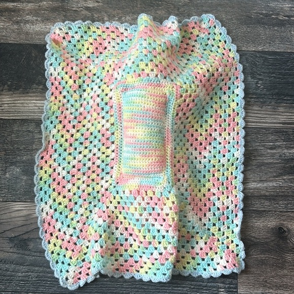 Vintage Crochet Doll with Pastel Patch Blanket Lovey - Picture 4 of 6